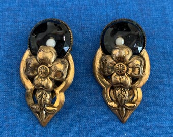 Vintage Mid-Century Gold/Black/Pearl Dress Clips