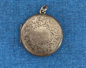 Victorian Sterling Silver Locket Pendant - bright-cut hand engraving