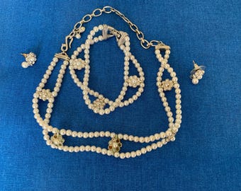 Vintage 1990s Swarovski Pearl & Rhinestone Jewelry Set