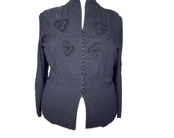 Vintage PLUS SIZE 1940s Black Soutache/Crepe Jacket - xl/xxl/volup