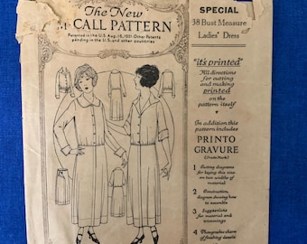Bust 38 - Rare 1921 Antique McCall Sewing Pattern Ladies Dress | Early 1920s Shirtwaist Dress, Woman’s Institute, Authentic Pattern