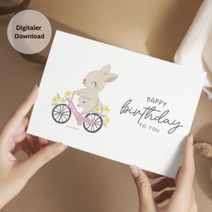 Birthday card rabbit digital 14.8 x 10.5 cm (DIN A6), digital card design birthday, Happy Birthday foldable card, rabbit card birthday