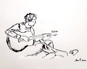 Original ink drawing - Guitar Player