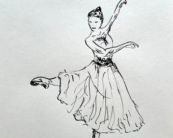Original ink drawing - Ballet Dancer - art