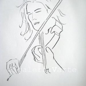 original charcoal drawing  - violinist - music - europeanstreetteam