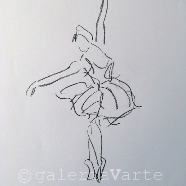 Charcoal ballet drawing - Swan Lake - original art painting - europeanstreetteam
