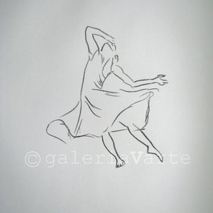 original charcoal drawing  - Woman Modern Dance - europeanstreetteam
