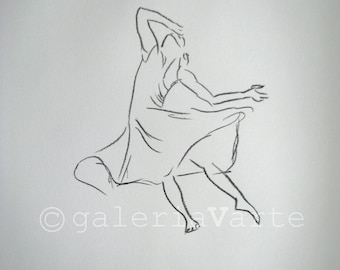 original charcoal drawing  - Woman Modern Dance - europeanstreetteam