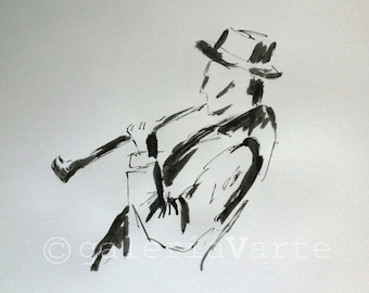 Original ink drawing - clarinettist