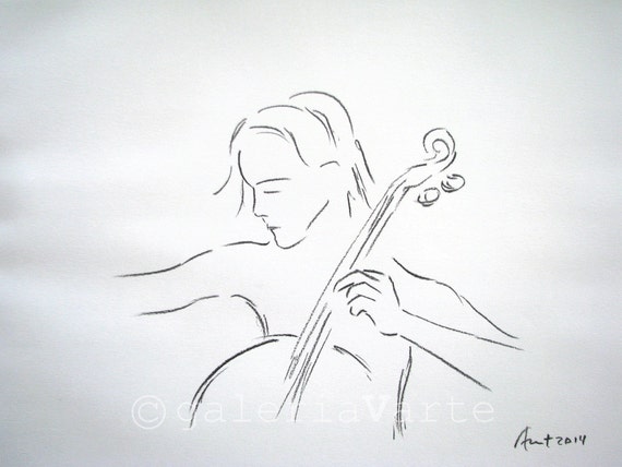 Original Au Fusain Dessin Musique Violoncelle Etsy