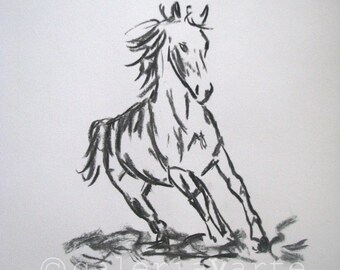 original charcoal drawing  -  horse - europeanstreetteam