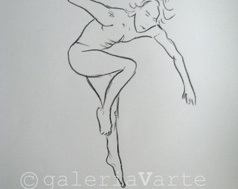 original charcoal drawing  - Modern Dance - europeanstreetteam