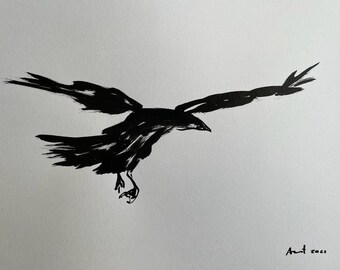 Original ink drawing - Bird Fly - art