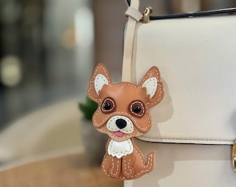 Handmade Vegan Leather Chihuahua Dog Breed Bag Charm, Purse Accessory