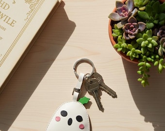 Leather Ghost Keychain, Spooky Halloween Bag Charm
