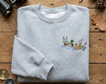 Mallard Duck Embroidered Sweatshirt, Waterfowl Bird Lover Jumper, Nature Wildlife Crewneck, Hunting Gift Sweater, Duck Pair Shirt