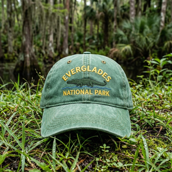 Everglades National Park Embroidered Hat, Alligator Souvenir Wash Dad Cap, Florida Nature Lover Gift, Green Distressed Baseball Hat