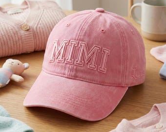 Custom Embroidered Mimi Hat, Personalized Washed Dad Cap, New Grandma Gift, Mother's Day Headwear, Custom Name Baseball Cap