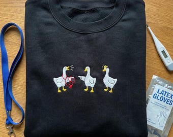 Embroidered Medical Goose Team Sweatshirt, Funny Nurse Doctor Hoodie, Healthcare Humor Crewneck, Scrub Life Vet Tech Pullover, RN Gift