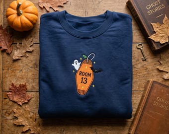 Room 13 Ghost Stories Embroidered Sweatshirt, Spooky Motel Key Hoodie, Haunted Hotel Pullover, Halloween Shirt