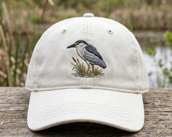 Embroidered Heron Wash Dad Cap, Wading Bird Baseball Hat, Wetland Wildlife Cap, Swamp Nature Lover Gift, Embroidered Bird Hat