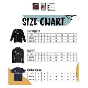 K&ouml;nnte beinhalten: Eine Gr&ouml;&szlig;entabelle f&uuml;r Sweatshirts, Hoodies und Unisex-T-Shirts. Die Tabelle zeigt die Gr&ouml;&szlig;en S bis 4XL mit Breiten- und L&auml;ngenma&szlig;en in Zoll. Die Tabelle enth&auml;lt Ma&szlig;e f&uuml;r Sweatshirts, Hoodies und Unisex-T-Shirts.