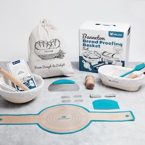 BRILOUX Sourdough Starter Kit Banneton Bread Proofing Basket Baking Artisan bread Homemade Bread Housewarming Gift for Home baker