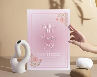 Chateaucore 誕生日招待状テンプレート | 誕生日パーティー招待状 | 編集可能な花柄Canvaテンプレート | エレガントなボヘミアン風印刷可能ダウンロード