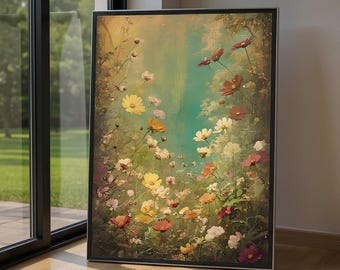 Vintage Wildflower Forest Digital Art Print | Enchanted Botanical Wall Decor | Cottagecore Floral Poster