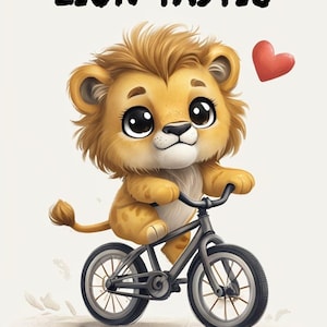 Carte de lion mignon sur un vélo (conception numérique)