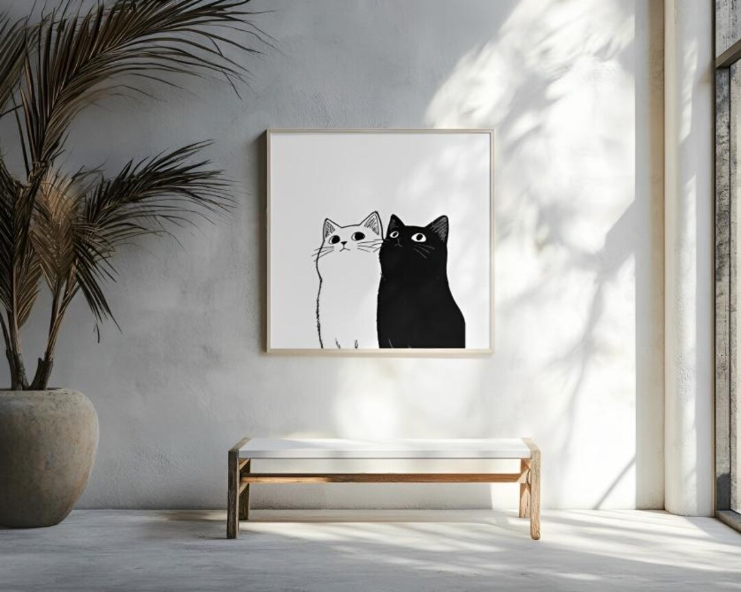 Black and White Cat Wall Art Printable – Minimalist Cat Duo Digital ...
