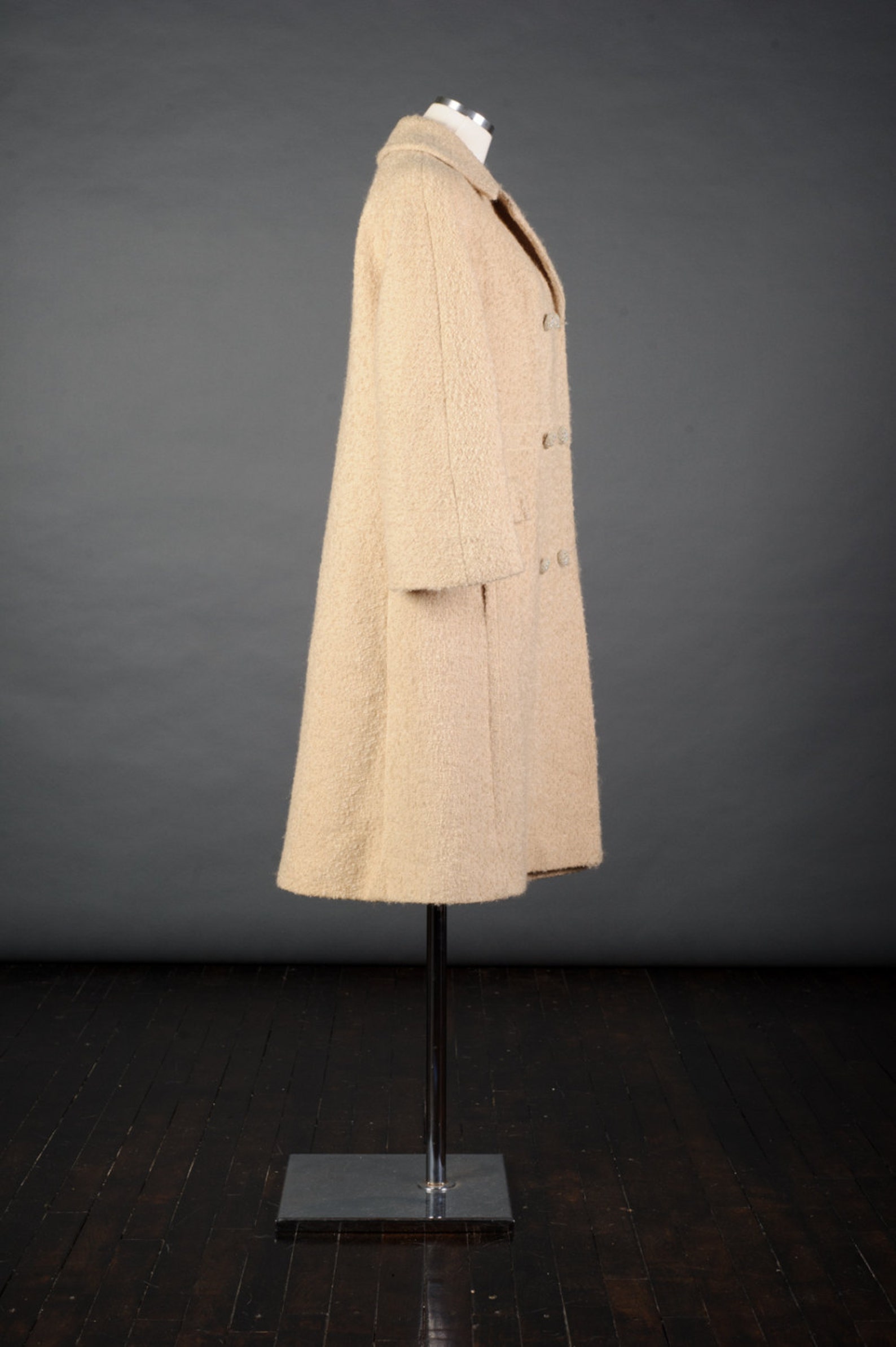 Vtg 1960s Ivory Cream Boucle Coat Double Breasted Wool Pea Etsy