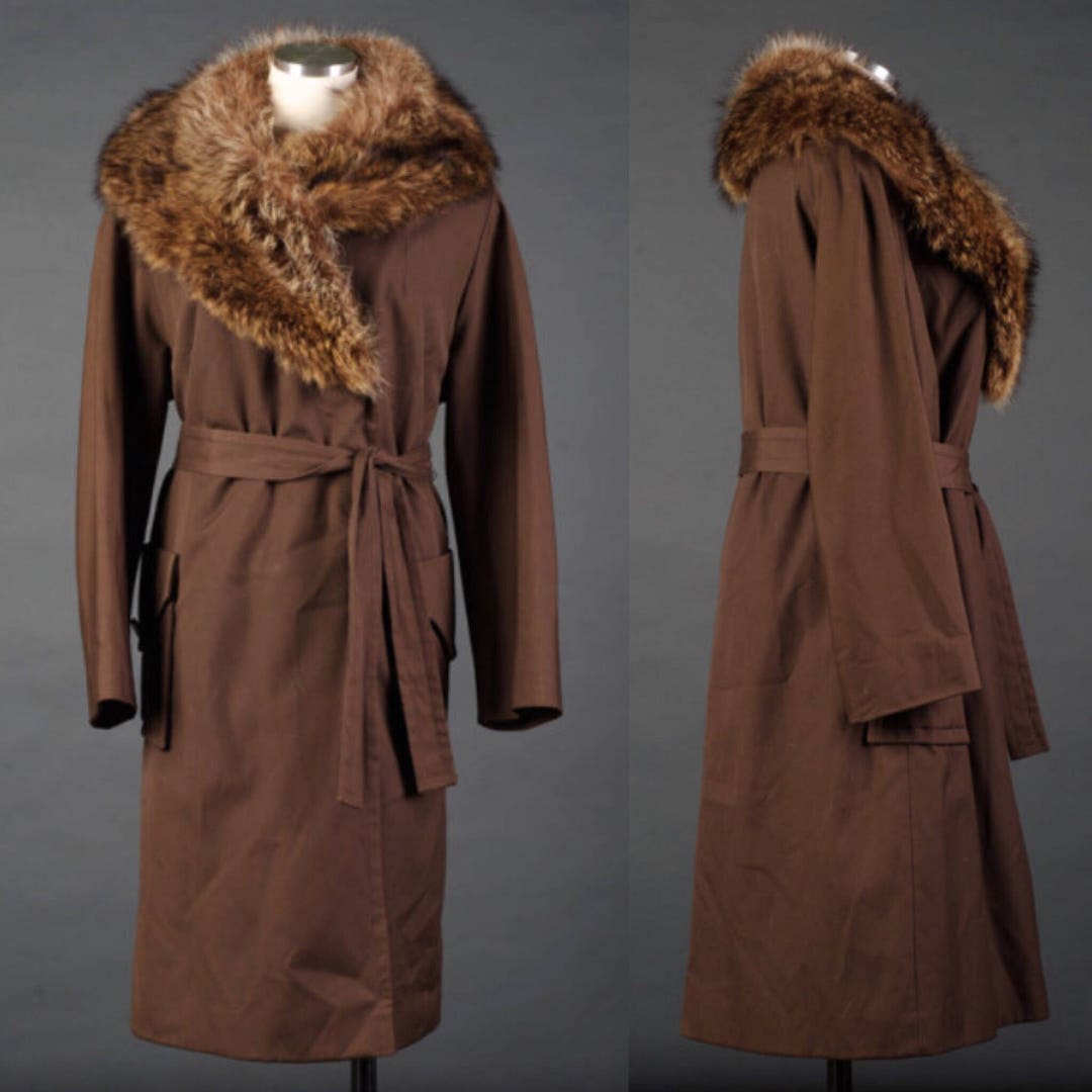 Vintage 1960s Chocolate Brown Fox Fur Collar Belted Trench - Etsy