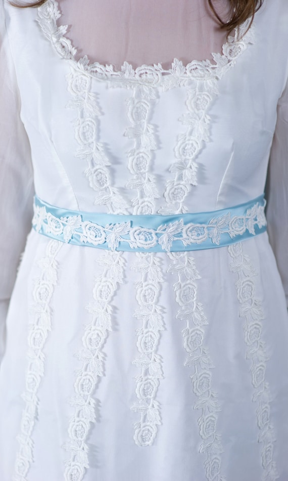 Vtg 1950s wedding dress, bridal gown with blue tr… - image 4