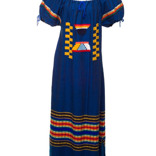 Vintage 1970s handmade embroidered bohemian native maxi dress L/XL