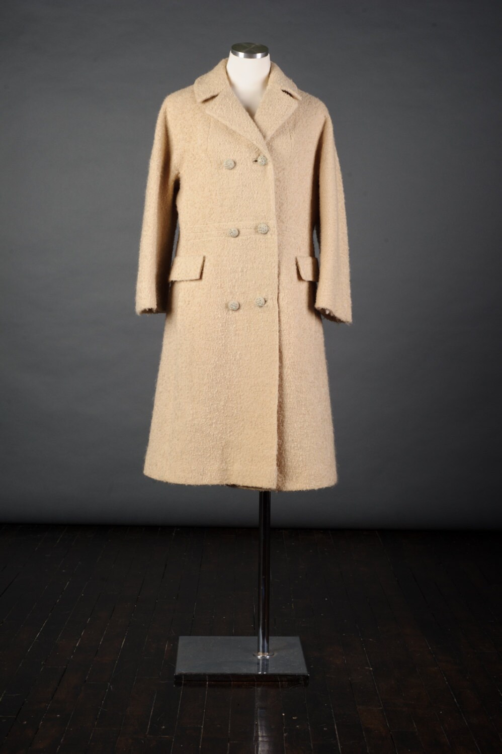 Vtg 1960s Ivory Cream Boucle Coat Double Breasted Wool Pea Etsy