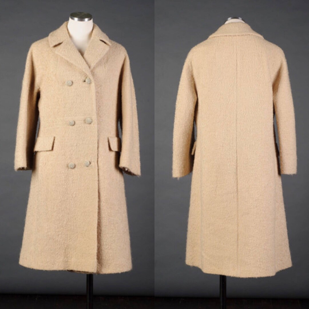Vtg 1960s Ivory Cream Boucle Coat Double Breasted Wool Pea Etsy