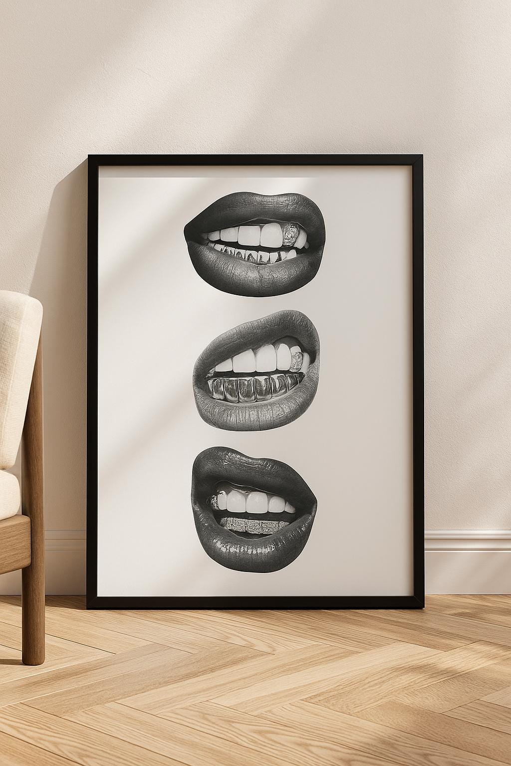 Minimalist Lips Wall Art – Black and White Calm Aesthetic Poster, Neutral Printable for Dorm or Bedroom, Soft Y2K Digital Download Decor
