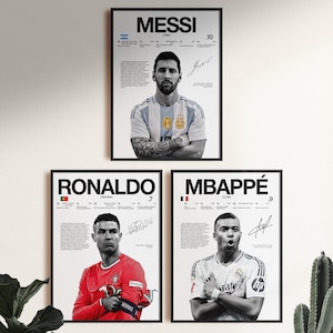 Messi Poster Ronaldo Poster Mbappe Poster Bundle, Soccer Wall Art Print, Football Digital Download, Trio Sports Decor, CR7 Messi Mbappe Gift