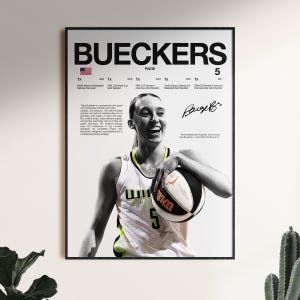 Paige Bueckers Poster, WNBA Wall Print, Basketball Digital Download, Dallas Wings Poster, Women&#39;s Hoops Decor, Gift for Basketball Fans