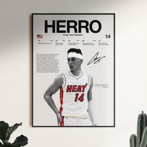 Tyler Herro Poster, NBA Wall Art, Miami Heat Print, Digital Download, Basketball Home Decor, Sports Fan Gift, Basketball Artwork