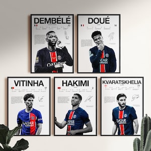 Dembele Doue Vitinha Kvaratskhelia Hakimi Poster Bundle, PSG Wall Print, Football Wall Art, Digital Download, Soccer Print, Football Gift