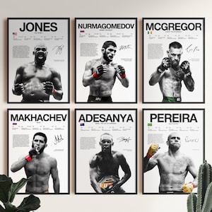 Jones McGregor Khabib Islam Adesanya Pereira Poster Bundle, UFC Fighter Wall Art, MMA Digital Download, UFC Legend Print Set Decor
