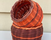 Woven Vintage Basket Brown Orange Planter Organize Fall 70s