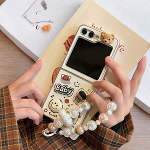 Custodia per telefono Coffee Bear con braccialetto per Samsung Galaxy Z Flip 6 5 4 3 – Custodia pieghevole 3D carina