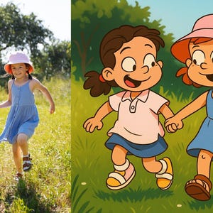 Custom Cartoon Portrait from Photo – Choose Animation Style (Pixar, DreamWorks, etc) – Family, Pet, or Core Memory Art