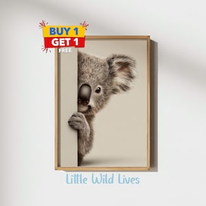 Cute Peek-a-Boo Koala Nursery Wall Art, Australian Animal Print, Neutral Baby Room Decor, Playful Nursery Art | Digital Prints