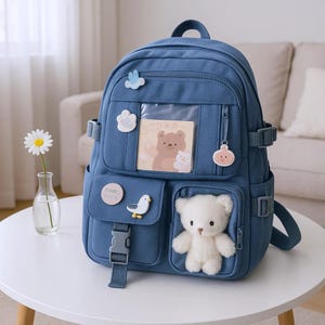Sac à dos kawaii en nylon imperméable pour fille, cartable à plusieurs poches pour femme et étudiante, joli livre pour ordinateur portable