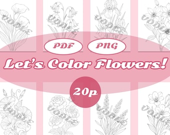 Printable Flower Coloring Pages – Hand-Drawn Botanical Line Art for Relaxation