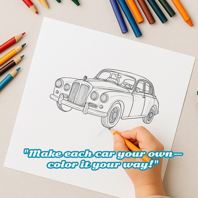 Car Coloring Guide Car Coloring Pages โ 12 Printable Vehicles in PDF and PNG - Etsy